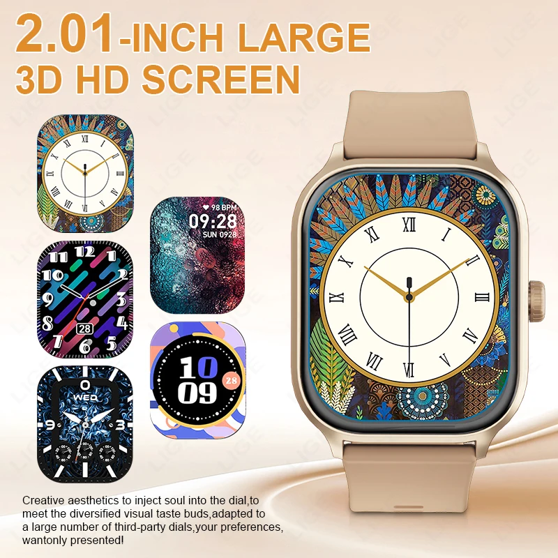 LIGE Smart Watch Women 2.01”HD Smartwatch Men Bluetooth Call Message IP68 Waterproof For Men Women Gift For Xiaomi Android IOS