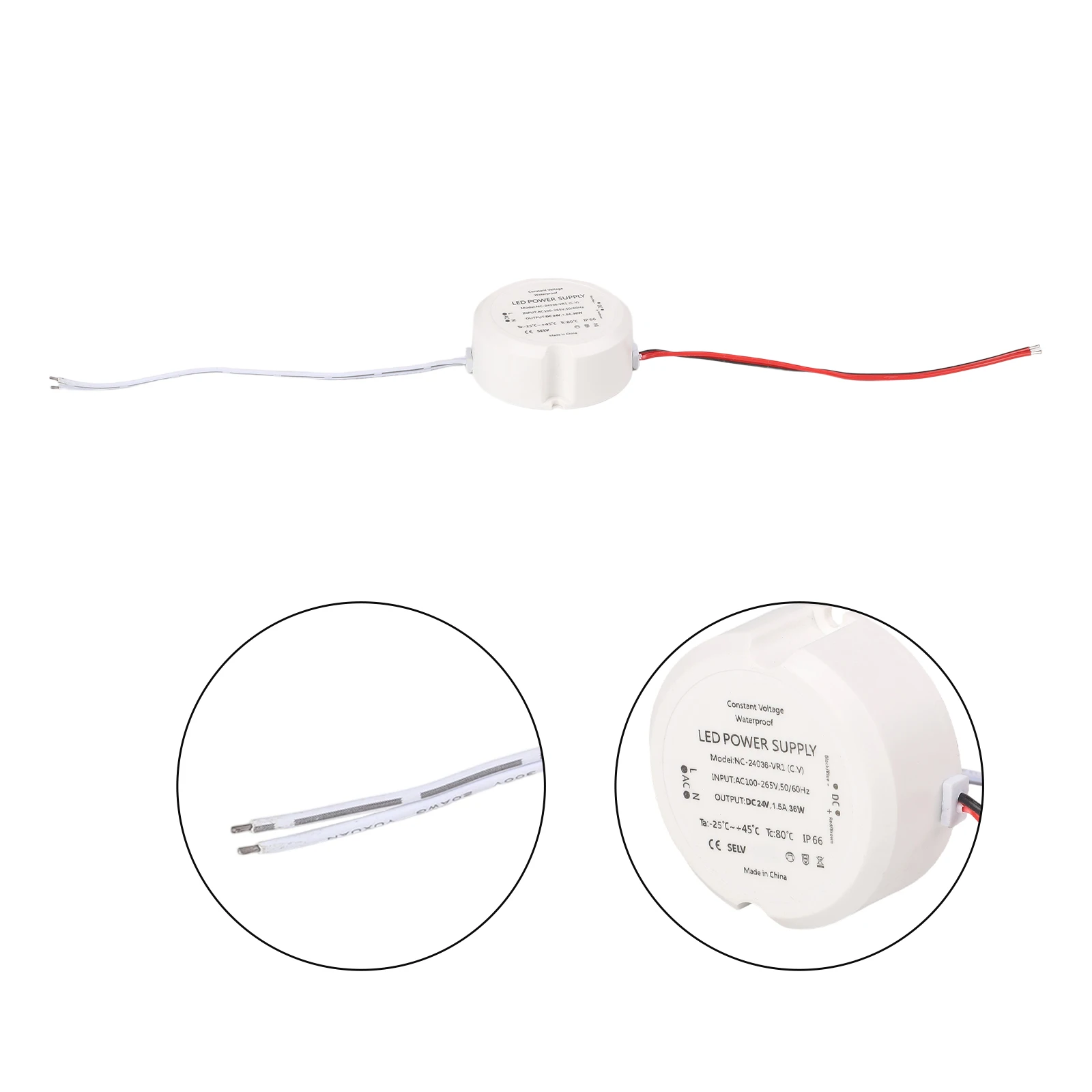 

Для устройств низкого напряжения: блок питания низкого напряжения 36 Вт, D55*23 мм, 24 В, для светодиодов, пластиковый корпус, огнестойкий.