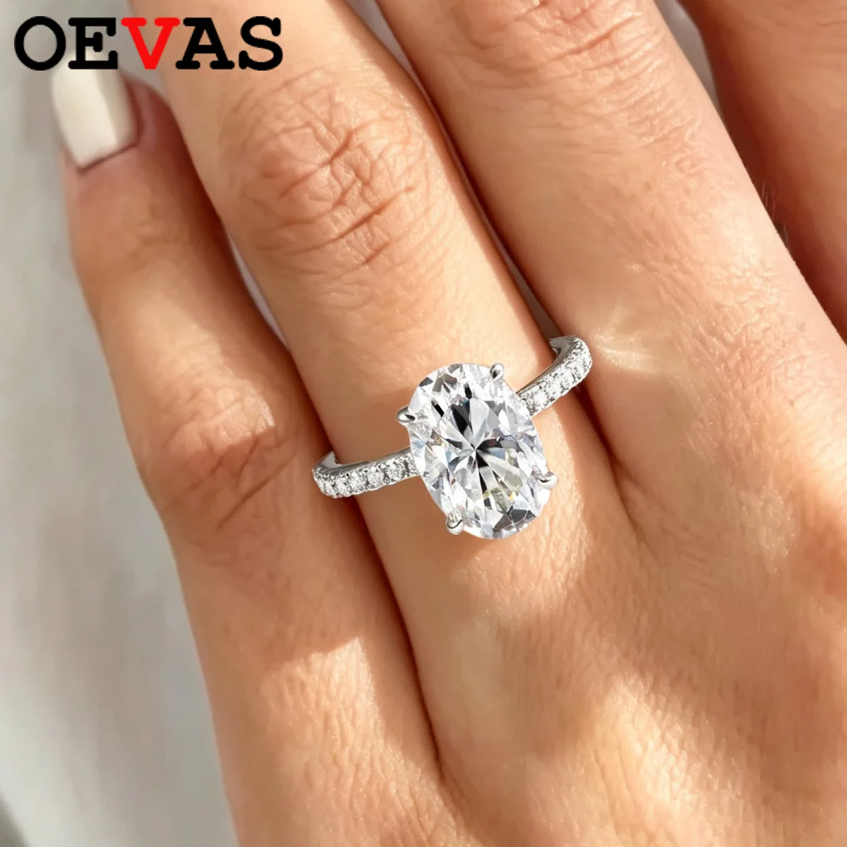 OEVAS 8*12mm 4.5CT Oval Cut Moissanite Ring For Women 100% 925 Sterling Silver 18K Gold Plated Wedding Band Fine Jewelry Gift
