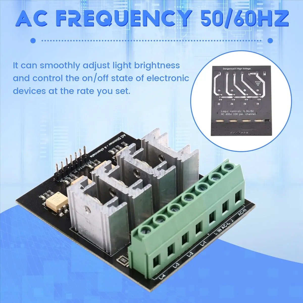 DT77 AC Dimmer Module, 4 Channel, 3.3V/5V Logic, Up to 220V (5A-10A), Light Lamp Dimming and Motor Dimmer Module