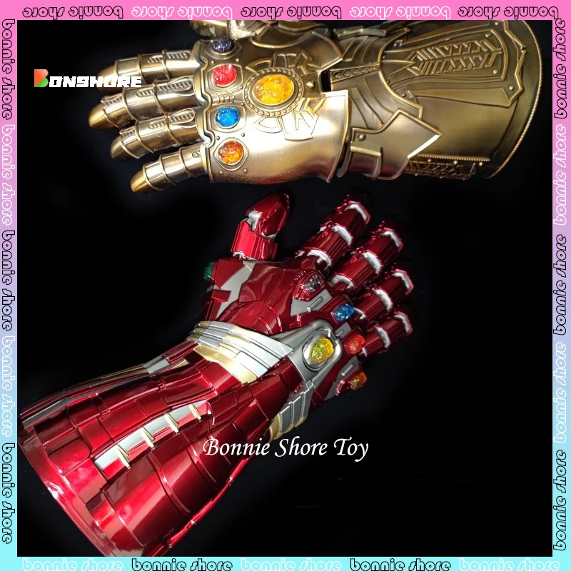 

marvel anime figure 1:1 alloy wearable Thanos The Infinity Gauntlet iron man Nano gloves figures luminescence figurine boy gift