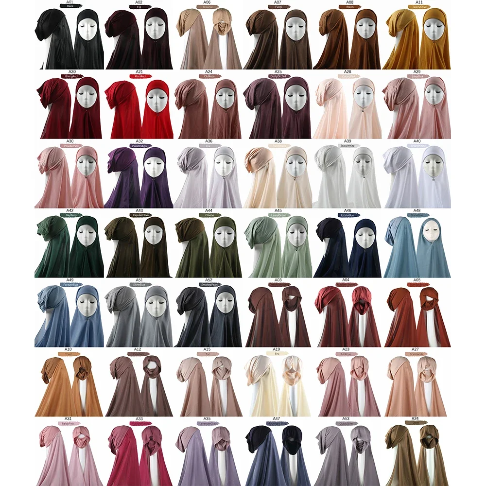 

Wholesale Muslim Women Instant Chiffon Hijab with Cap Head Scarf Islam Inner Headband Stretch Hijab shawl