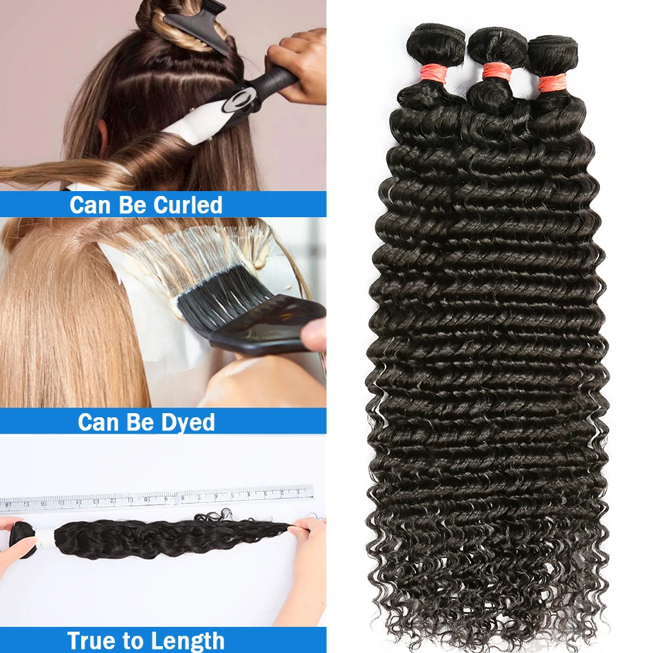 Pacotes encaracolados brasileiros do cabelo humano para mulheres, Weave Remy, onda fraca, 30 polegadas, extensões do cabelo, # 1B