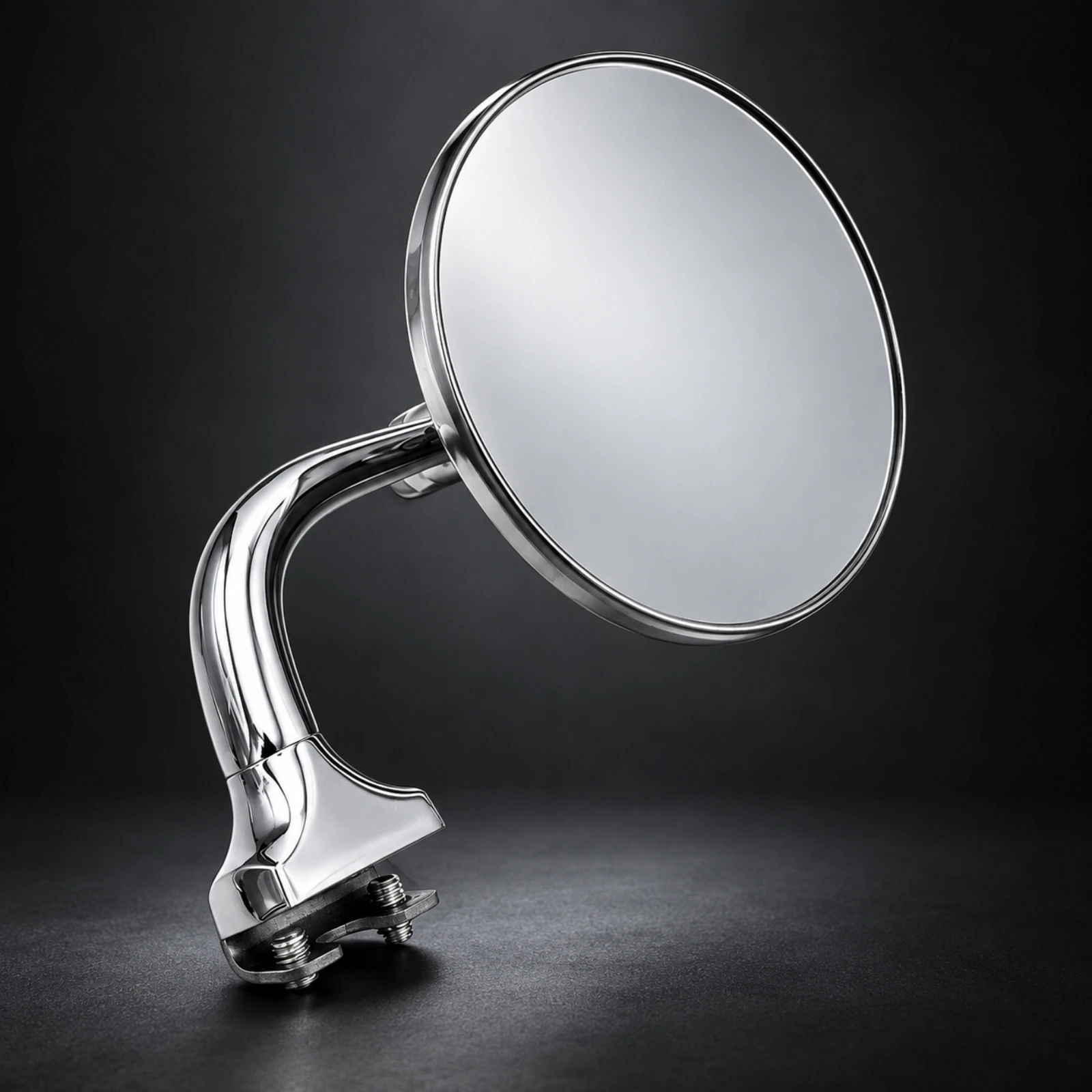 Round Motorcycle Mirror with Clamp Mount Wide Angle Silver Metal Motorcycle Mirror with Curved Arm Sleek Vintage-Inspired