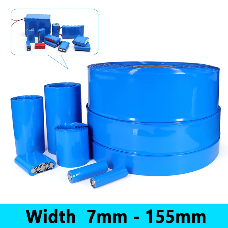 

1-20m Blue PVC Heat Shrink Tube 7mm ~ 155mm 18650 Lipo Battery Pack Insulated Cable Sleeve Protection Battery Wrapping Film