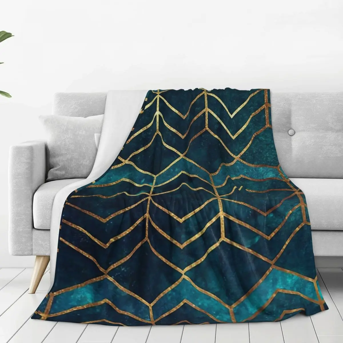 Deep Teal And Gold Arrows Blanket Fleece Breathable Throw Blankets Sofa Throw Blanket For Home Bedroom Travel Throws Bedspread