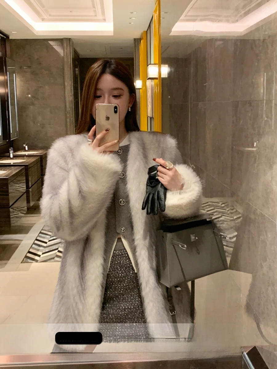 

Ele Faionable Длинная средняя шуба KAS Morning Fog Fairy T Два цвета в наличии Soft Plu Искусственная норка