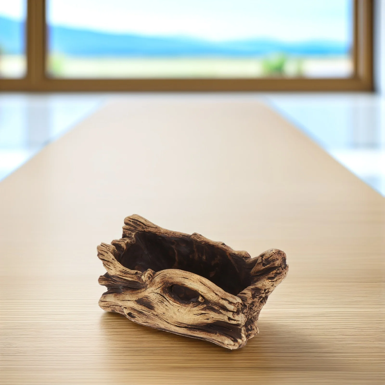 أصيص زهور أسمنتي عتيق مانع للتسرب، تصميم جذع خشبي مقلد، زارع خفيف الوزن للمنزل والمكتب والحديقة، نباتات عصارية