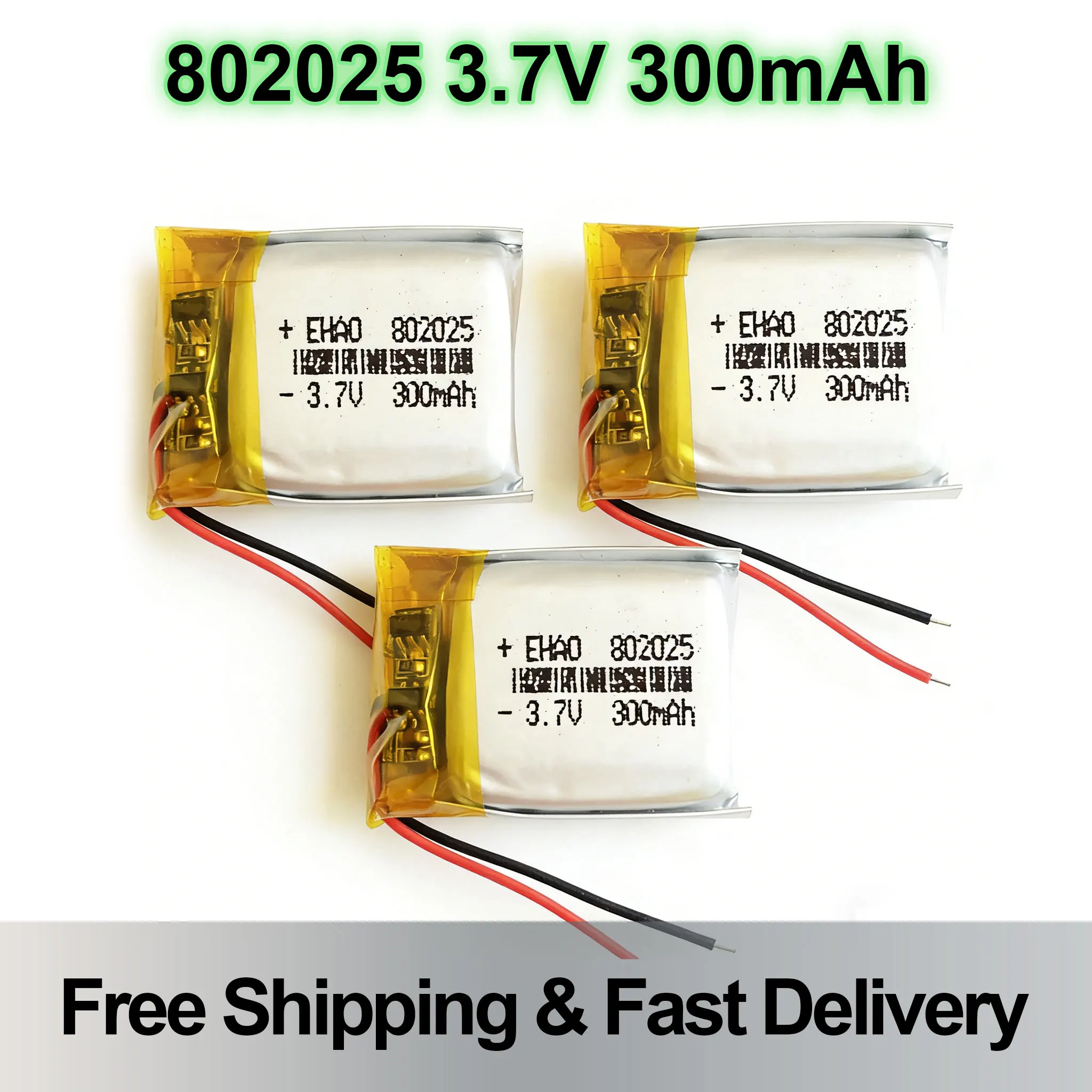 

802025 LiPo 3.7V 300mAh Battery Power Cells for MP3 Player, GPS, Camera, Smart Band, Headphone