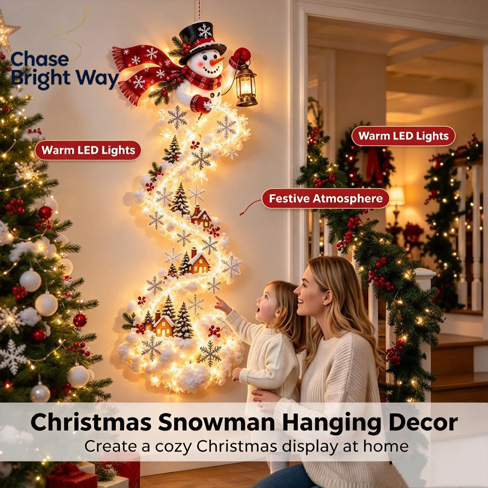 Christmas Magic Trail Luminous Decorations, Curved Track Wall Hanging Ornament, Xmas Themed Wall Decor for Home Party Backdrop