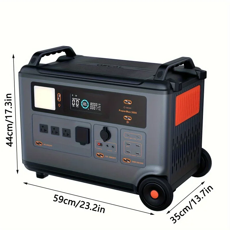 محطة طاقة محمولة 3600Wh Surge 6000W LiFePO4 PowerMax 3600، مولد طاقة شمسية قابل للتوسيع مع منافذ 4xAC، شحن كامل 1.2 ساعة