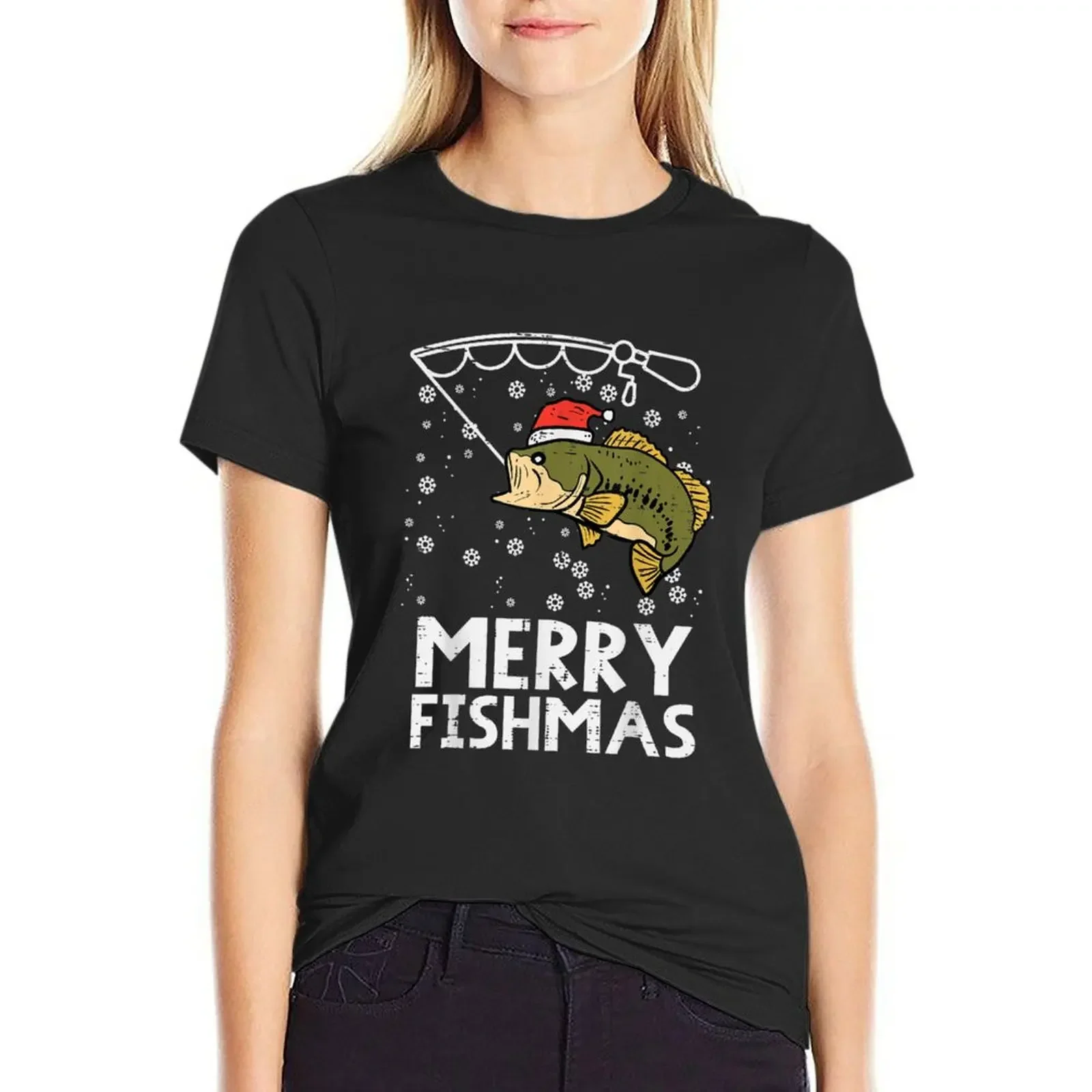 

Merry Fishmas Fish Fishing Xmas PJs Christmas Pajama Dad Men T-Shirt summer top cute tops Blouse Summer Women's clothing