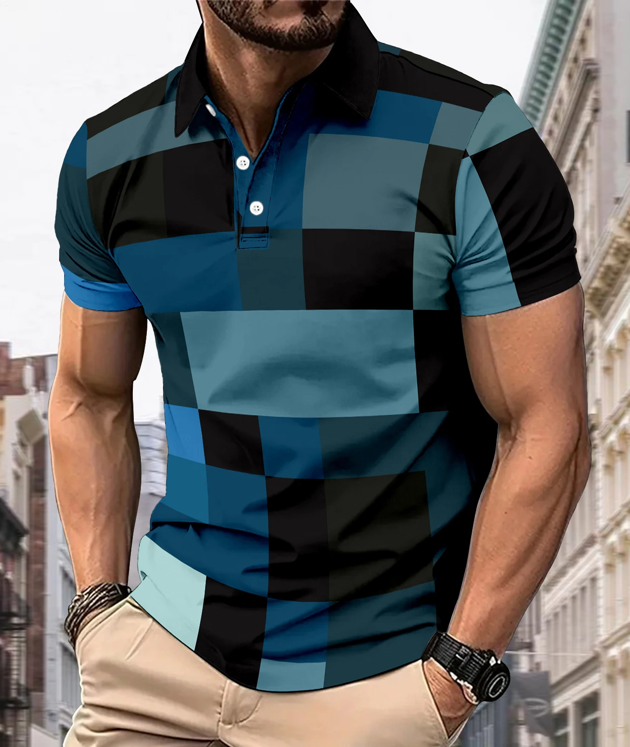 Men's casual striped polo summer fashion short sleeved polo outdoor sports top fashionable color matching