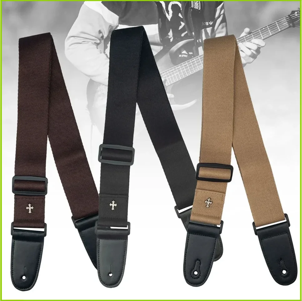 Electric Guitar Strap Acoustic Folk Guitar Straps Vintage Cross Personality Guitar Straps Picks Pocket Guitar Accessories