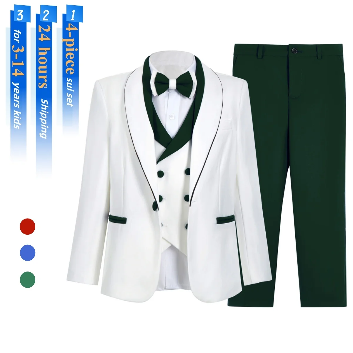 

Adjustable Waist Boys Suit 3-14 Years - 4 Pieces Boys Suit Set Vest Included - Toddler to Teen Tuxedo Sets - Christening Suits