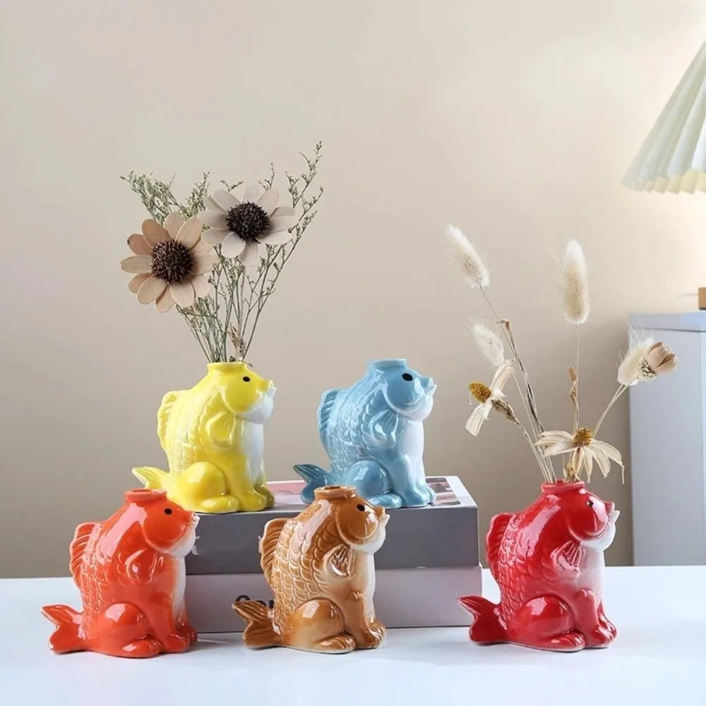 Fish-shaped Ceramic Succulent Planter Unique Artistic Decorative Flower Vase Handcrafted Simulated Plant Pot Ornament Office