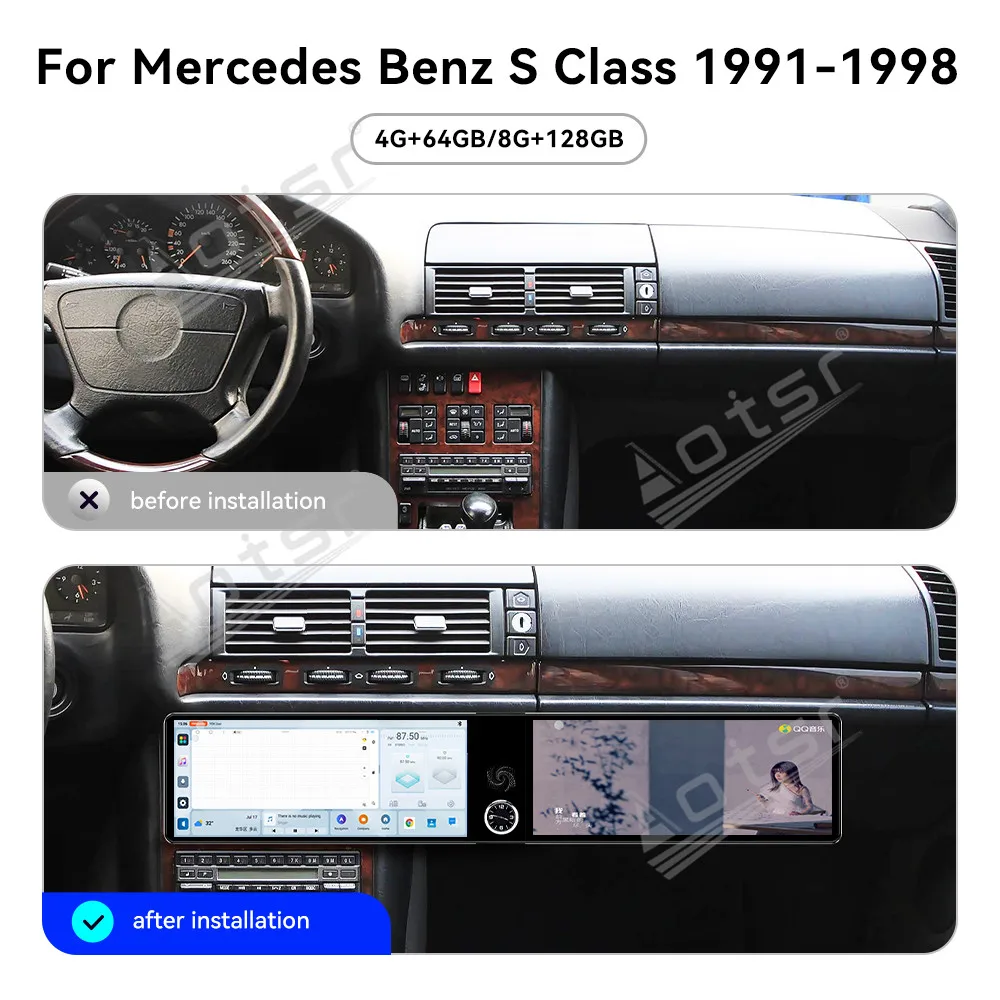 

Для Mercedes Benz S 1991-1998: 12.3-дюймовый автомобильный радиоприемник с двумя экранами на Android 13, мультимедийный видеоплеер, GPS-навигация, Carplay, DSP
