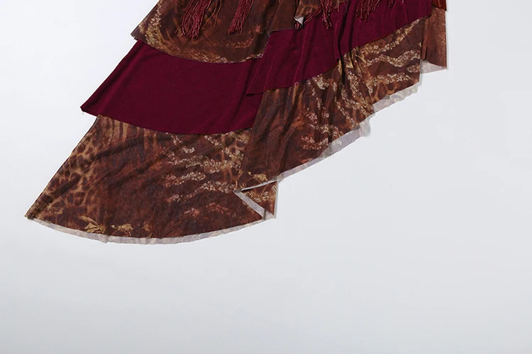Kliou Quasten-Dekorations-Set, 2-teilig, Damen Neckholder-Top mit tiefem Ausschnitt und rückenfreiem Design + unregelmäßiger Patchwork-Maxirock, sexy Mode-Outfits – Detail 12