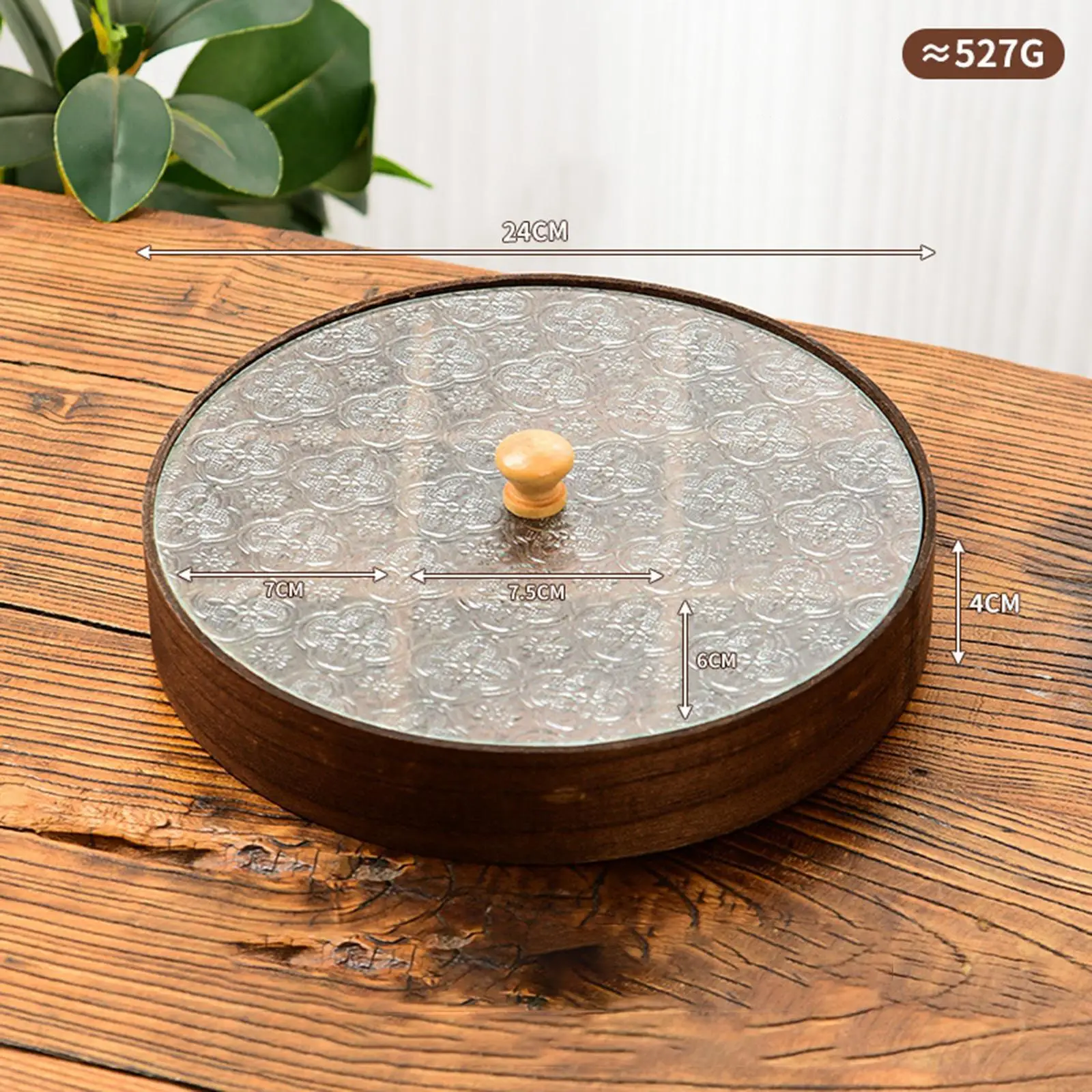 Wooden Glass Serving Bowl with Lid Divided Compartment Snack Box Fruit Platter for Housewarming Wedding Berries Tray