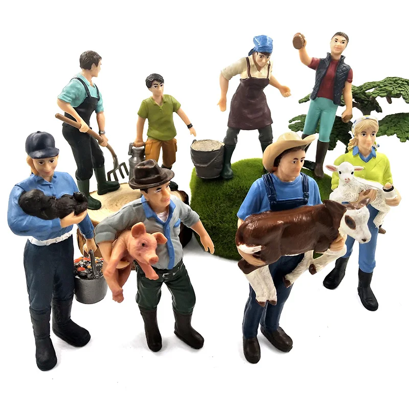 Simulation Farm Hold Dog Sheep Cow Pig Farmer People Model Figurine Miniature Fairy Garden Home Decor Decoration Accessories