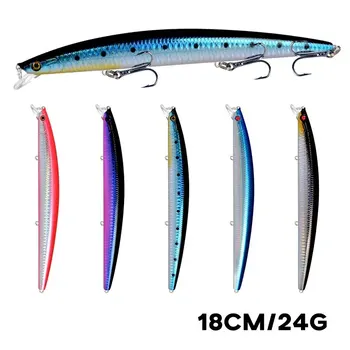 Señuelo de pesca Minnow, cebo Artificial duro láser, 18cm, 24g, ojos 3D, anzuelos afilados, cebo de pesca de mar, Wobblers Crankbait coloridos