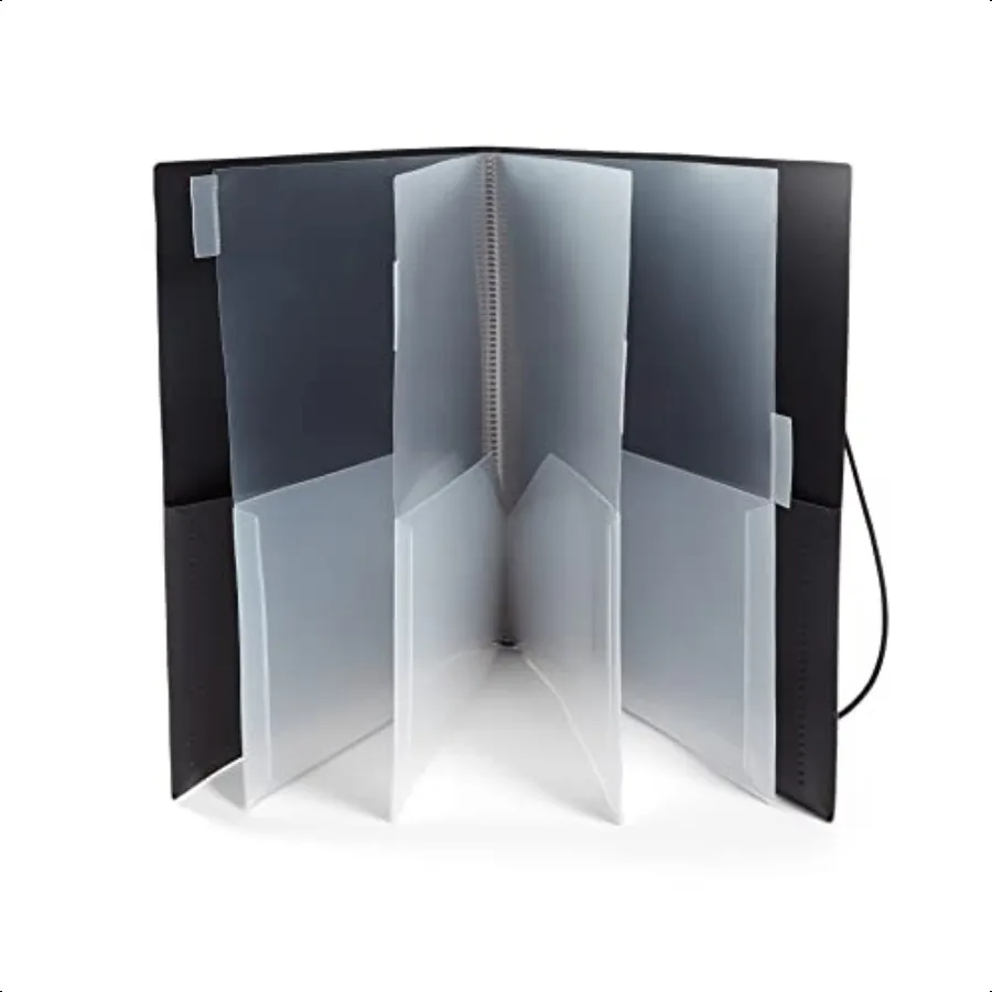 

10Pocket Poly Folders Elastic Closure Band and Tabbed Inserts Black 3Pack