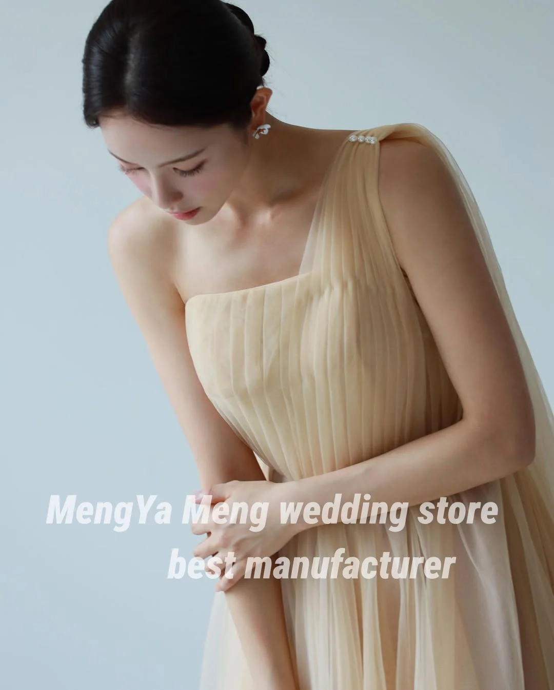 ZHUISHU 맞춤형 요정 원 숄더 한국 Tulle 웨딩 사진 촬영 드레스 코르셋 백 바닥 길이 신부 가운 한국 웨딩 드레스 2025