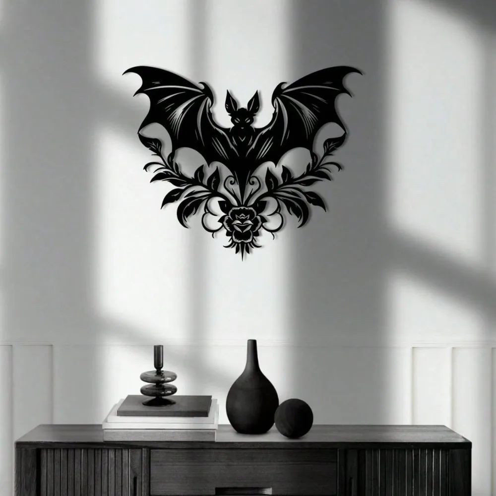 

Gothic Metal Wall Art Bats Roses Gothic Decor for Living Room Bedroom Halloween Bat Decor Home Wall Hanging
