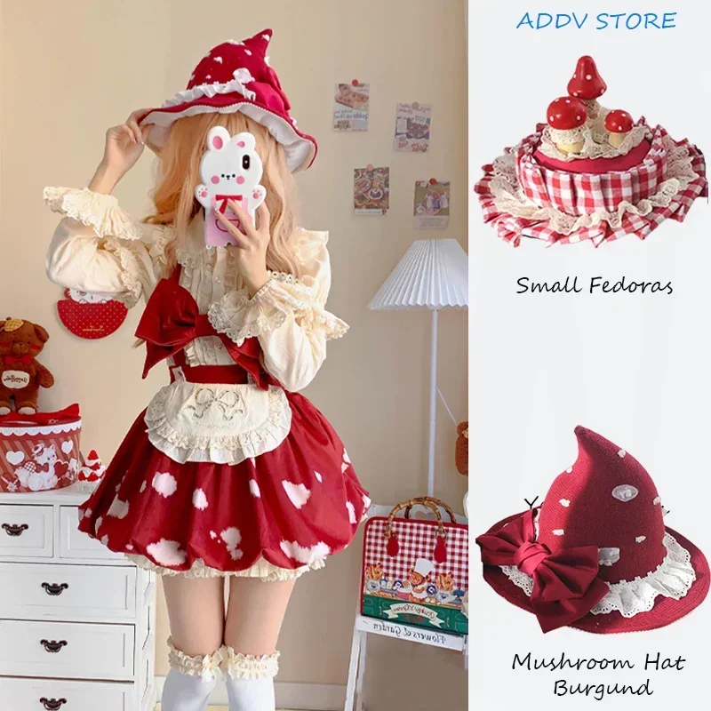 

Cute Handmade Lace Witch Pointed Hats Mushroom Hat Gothic Lolita Cosplay Costume Accessories Halloween Party Fedoras Cap Gorras