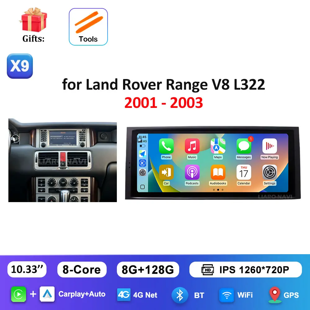 GPS Navigatie 4G Android 16 voor Land Rover Range V8 L322 2001 - 2003 Draadloze Carplay Autoradio Multimedia Speler BT DSP Stereo WiFi
