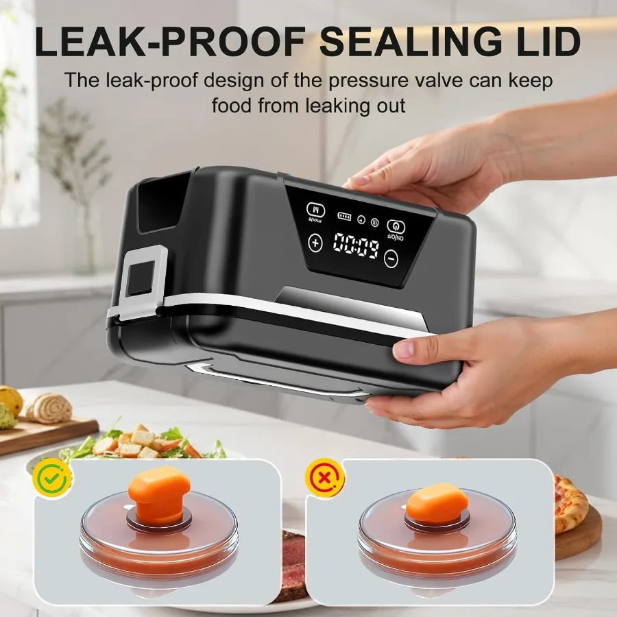 صندوق غداء ساخن لاسلكي للبالغين 1.5 لتر 6 أكواب صندوق غداء كهربي قابل لإعادة الشحن يعمل بالبطارية مع آلي تسخين محدد #5