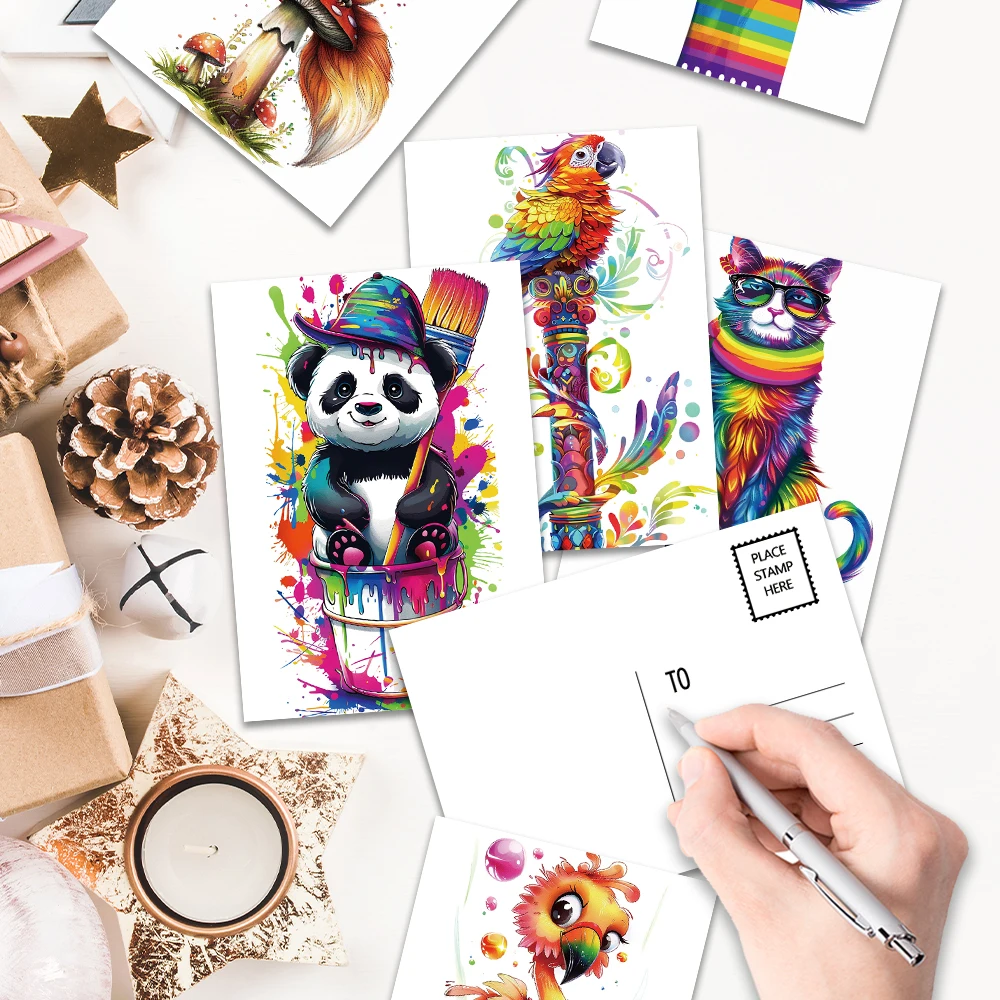 32 Stück Doodle-Tier-Postkarten, kreative Weihnachtsgeschenke für Studenten, Schlafzimmerdekoration, dicker Karton, hochauflösender Druck – Detail 6