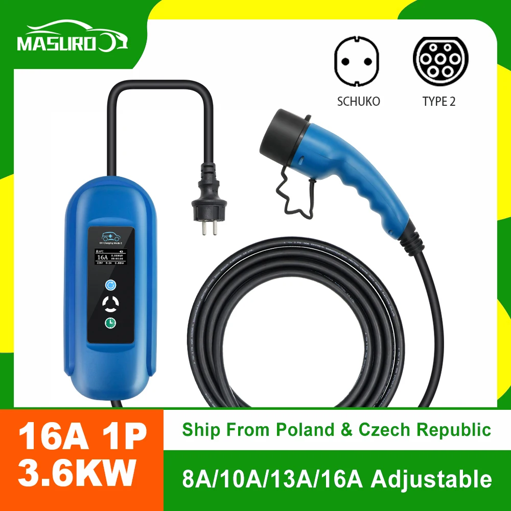 

Автомобильное зарядное устройство для электромобилей типа 2 IEC 62196-2 16A 1P, зарядное устройство для электромобилей, портативное зарядное устройство для электромобилей от производителя, штепсель Schuko, кабель 5 м