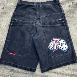 JNCO-pantalones cortos de mezclilla holgados para hombres, pantalones de chándal góticos de baloncesto, Hip Hop, bordado gráfico Retro, 7 dados, Y2K, Harajuku