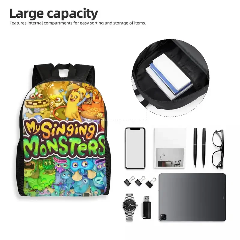 Mochilas con estampado 3D de My Singing Monsters para niñas y niños, bolsas de viaje escolares de juego de Anime de dibujos animados, bolsa de libros para computadora portátil de 15 pulgadas