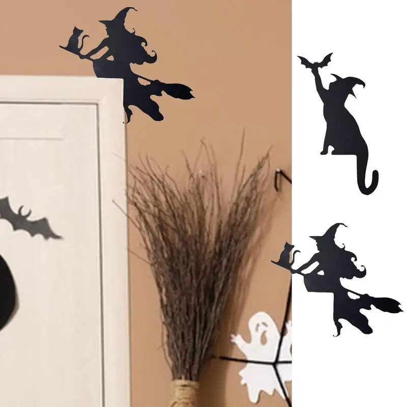 Halloween Door Corner Decoration Door Corner Door Frame Decor Wooden Crafts Halloween Gothic Witch Black Cat Bat Decor For