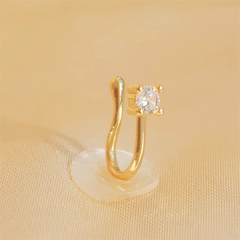 1-Piece Round Zircon Non Perforated Nose Ring Female Brass Material Adjustable Nose Clip Mother's Day Gift for Mom view 2