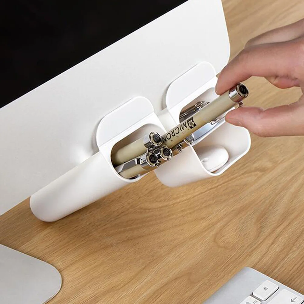 

2 Pcs Desktop Pen Holder Storage Box Self Adhesive Multifunctional PP Plastic Compact Office ganizer for Pens Snacks