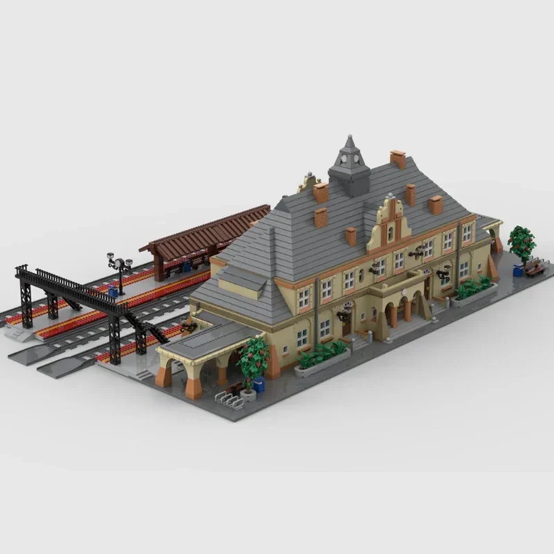 City Street View-modelo Moc, ladrillos de construcción, estación de tren neoclásica, tecnología de bloques, regalos, juguetes de Navidad, conjuntos DIY de montaje