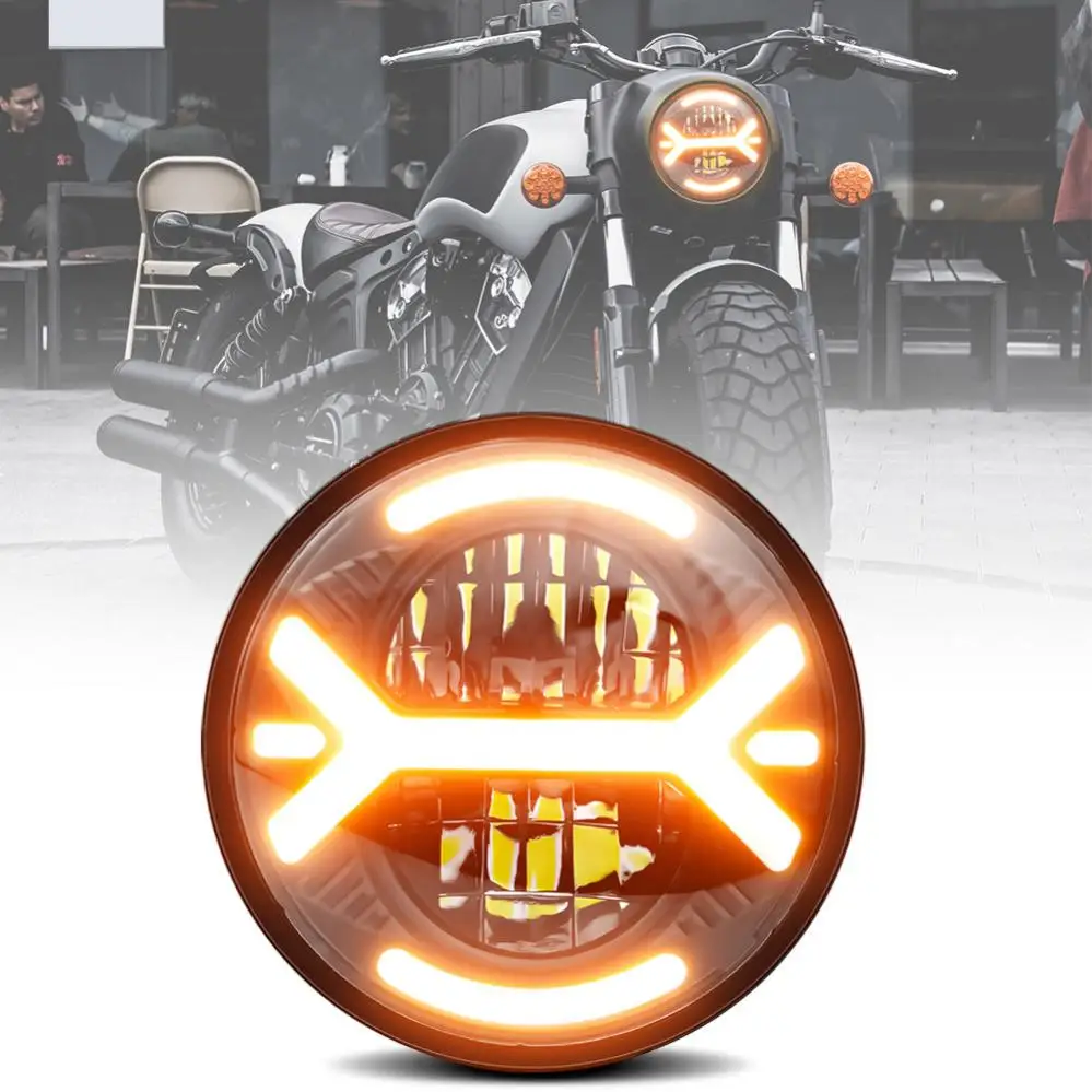 5-3/4 5.75 Inch LED Motorcycle Headlight Fit for Sportster DYNA Softail, Die-casting Aluminum DRL Headlamps