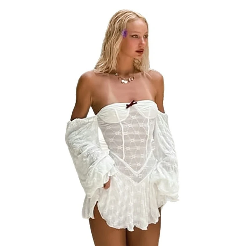 Sexy Hollow Out Bodycon Lace Dress Long Sleeve Off Shoulder Cocktail Party Dress For Women Slim Fit Evening Party Dress