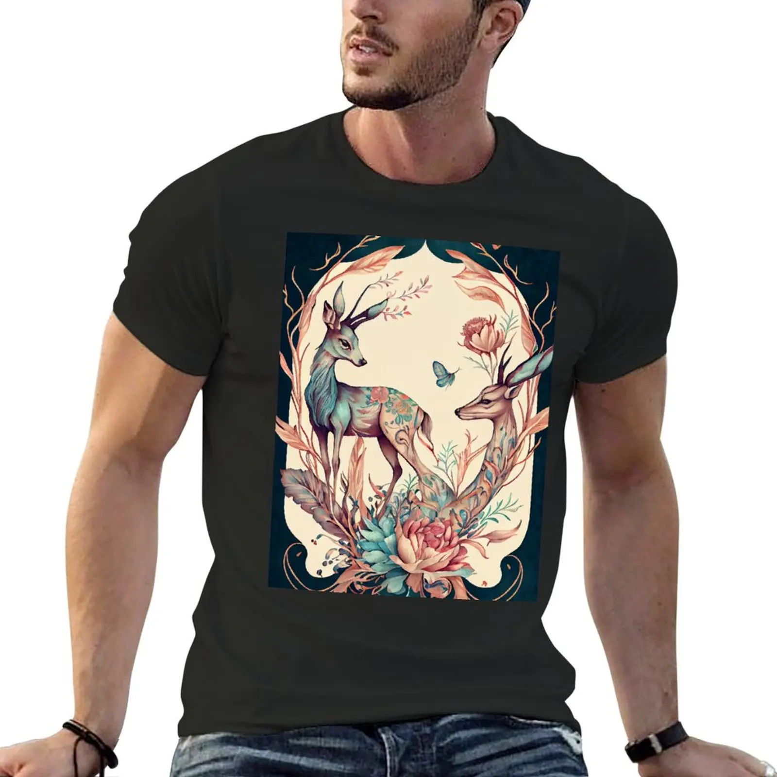 Art nouveau flowers and animals 08 T-Shirt cute tops customizeds mens graphic t-shirts anime