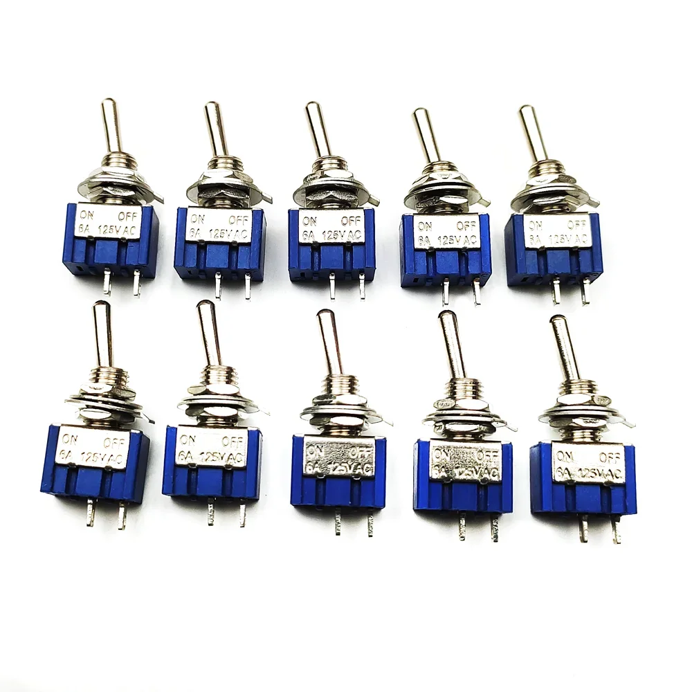 10pcs 2 Pin SPST ON-OFF 2 Position 6A 250VAC Mini Toggle Switches MTS-101