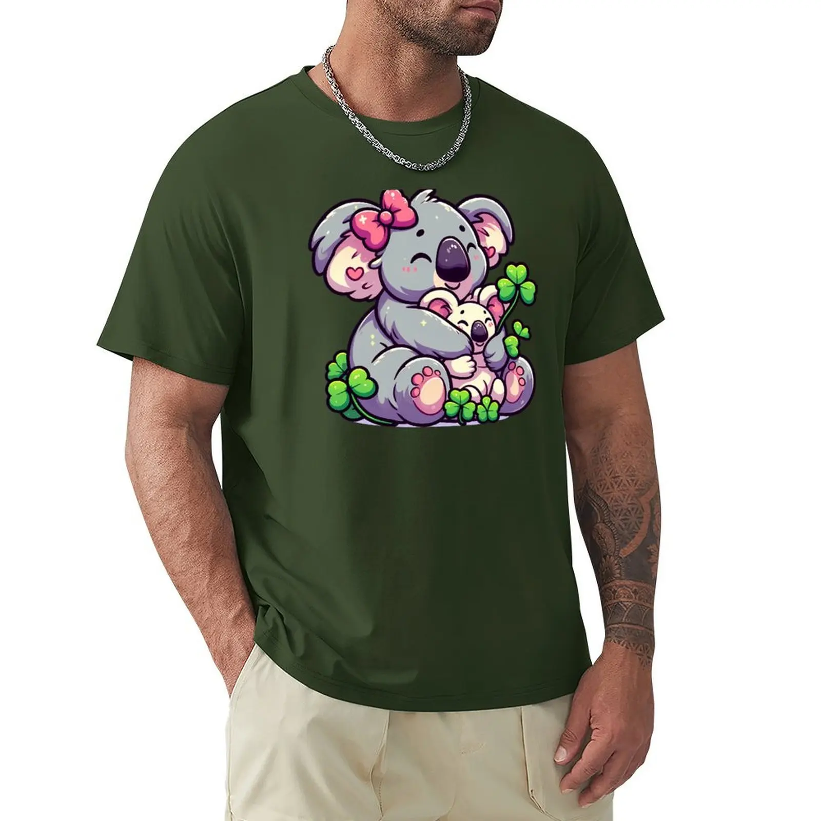 Cute Kawaii Koalas cuddling in clovers T-Shirt animal prinfor boys hippie clothes customizeds mens graphic t-shirts anime