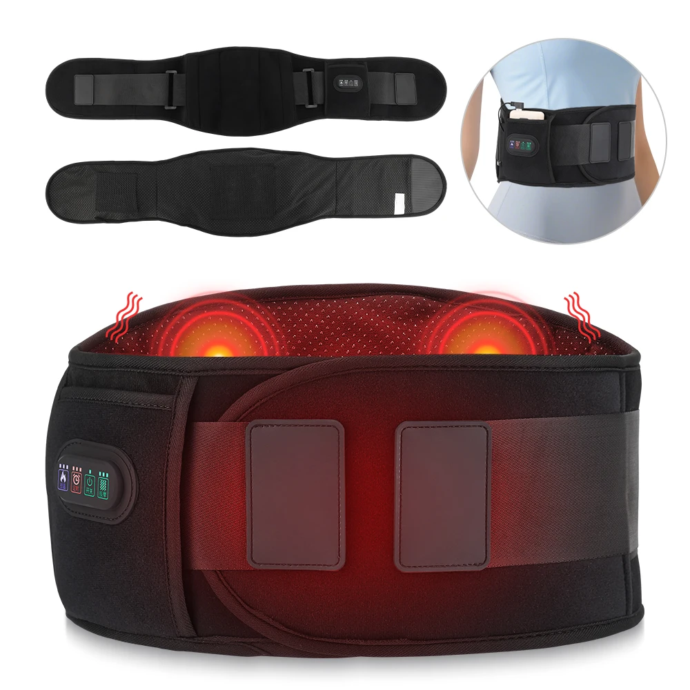 Vibration Lower Back Massager Waist Spine Plates Support Belt Heating Pad Red Light Hot Compress Portable Wearable Lumbar Brace