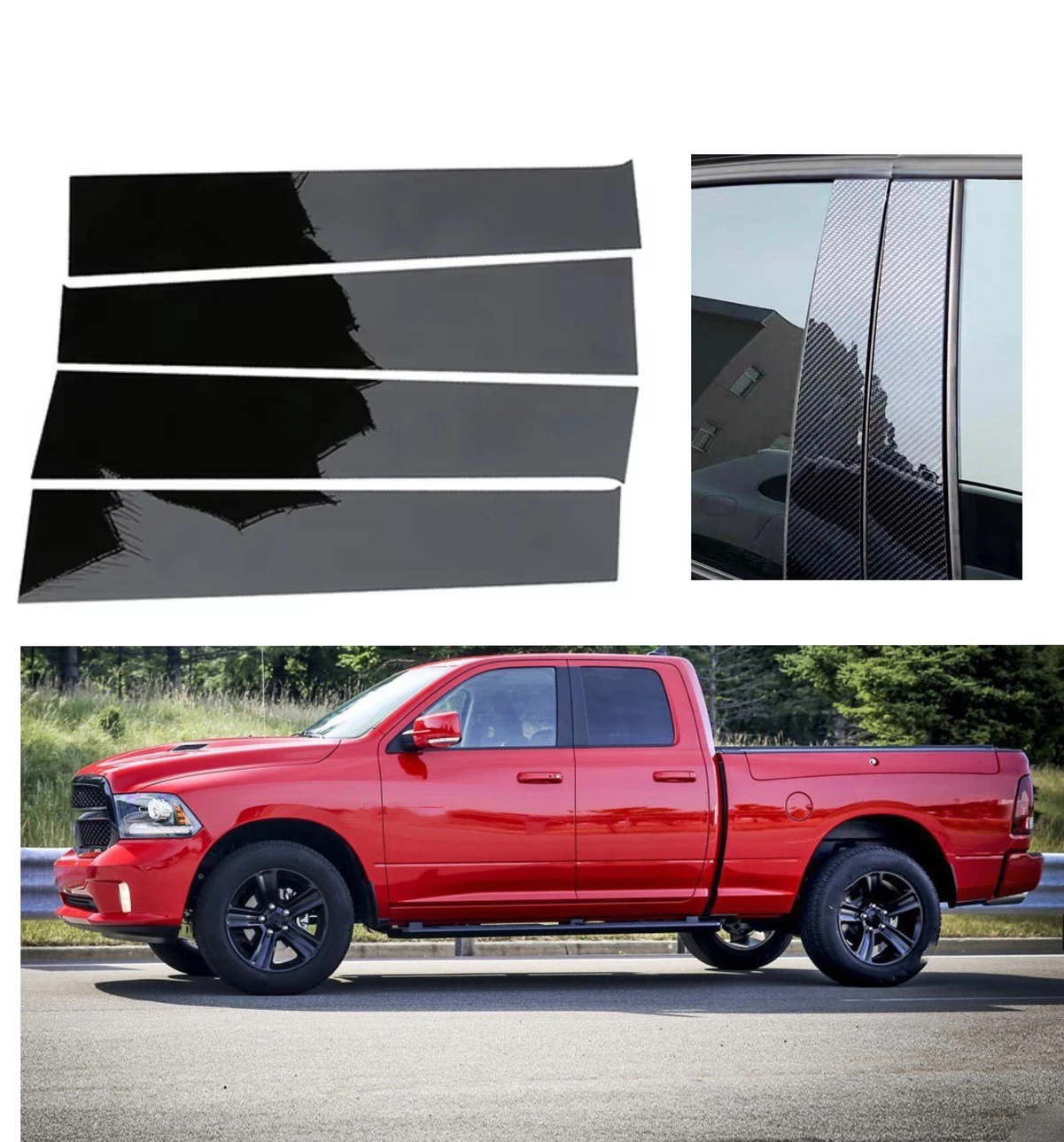 

4pcs Fit For Dodge Ram 1500/2500/3500 Crew Cab 2009- 2017 2018 Glossy Black Pillar Posts Door Window Decor Trim Sticker Cover