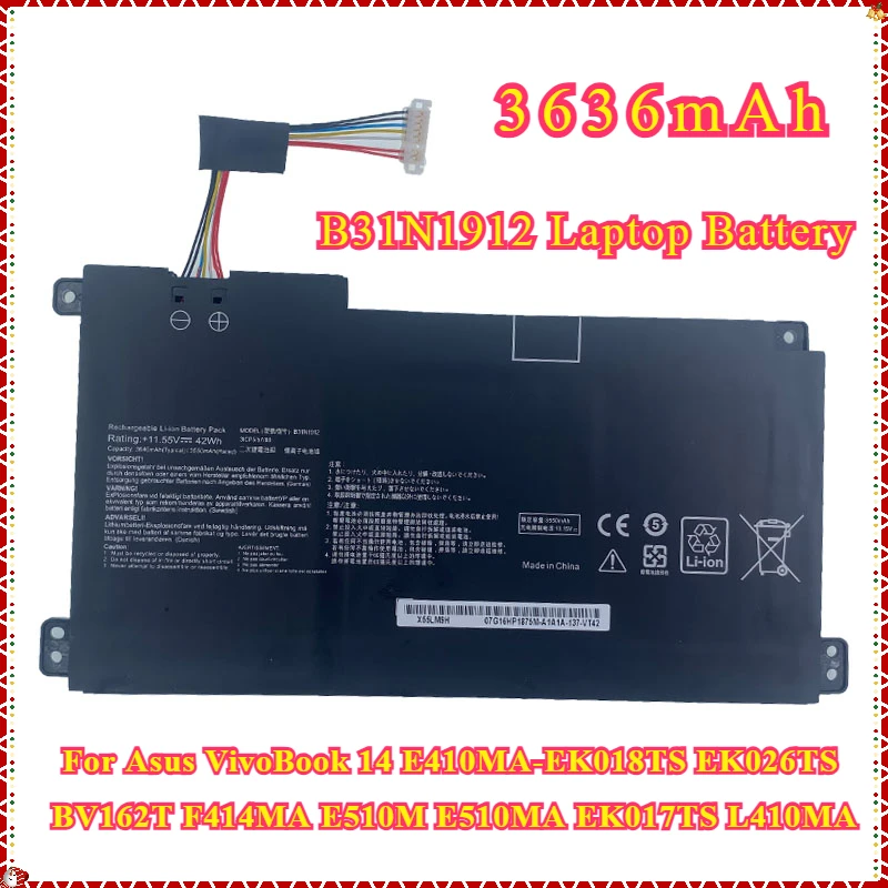 B31N1912 Laptop Battery For Asus VivoBook 14 E410MA-EK018TS BV162T EK026TS F414MA E510M E510MA EK017TS L410MA