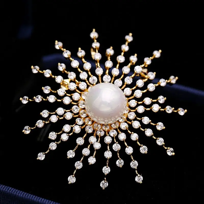 Light Luxury Brooch For Women With Starry Snowflakes, Zircon Pearls, Brooch Coats, Sweaters, Pins, And Accessories