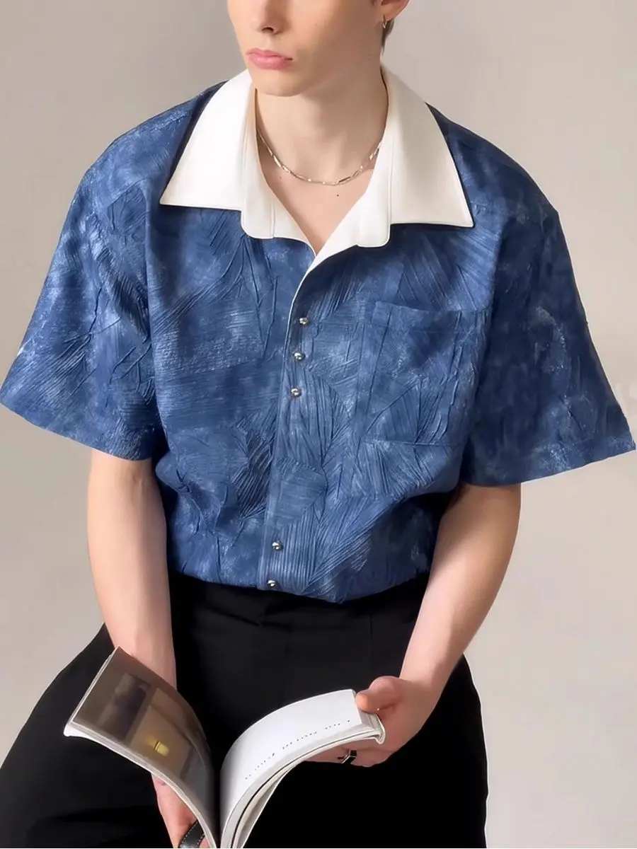 

2026 Summer New Fashion Smudge Three-dimensional Pleated Lapel Short-sleeved Shirt Versatile Top