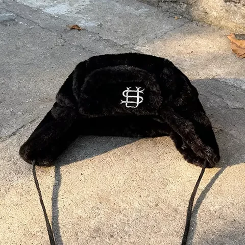 Trendy Personalized Letter Embroidery Plush Lei Feng Hat Warm Casual Ear Protection Hood for Outdoor Cycling